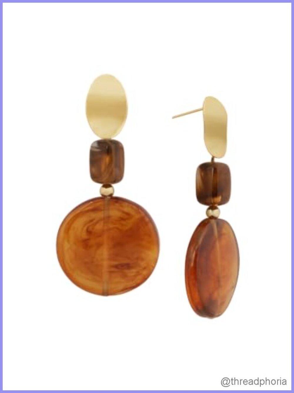 Geometric Dangle Earrings for Women - Lightweight Resin & Zinc Alloy, Push-Back